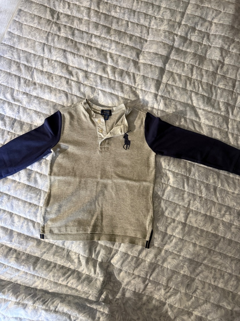 Polo by Ralph Lauren Two-Tone Long Sleeve Henley - Light Gray & Navy